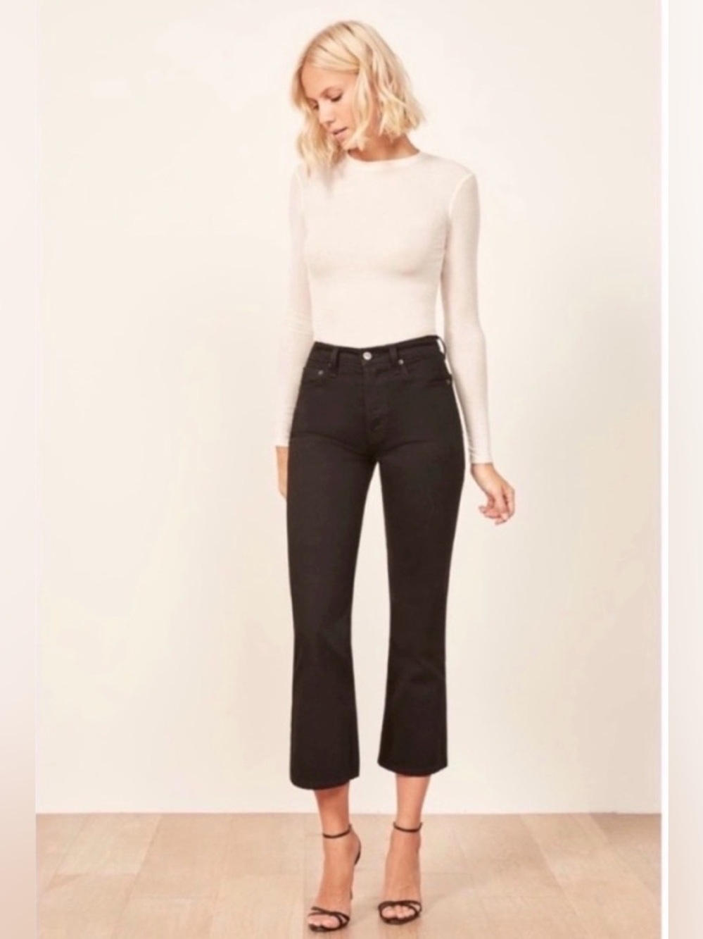 Reformation Jordi Kick Flare Jeans in Black Wash